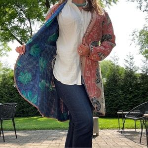 Gorgeous Reversible Vintage Kantha Quilted Duster Jacket